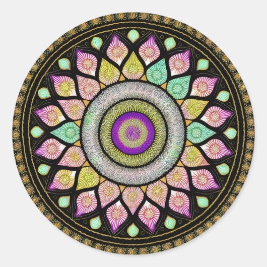 BLUME MANDALA ART FÜR SPIRITUELLE MEDITUNG RUNDER AUFKLEBER (Vorderseite)