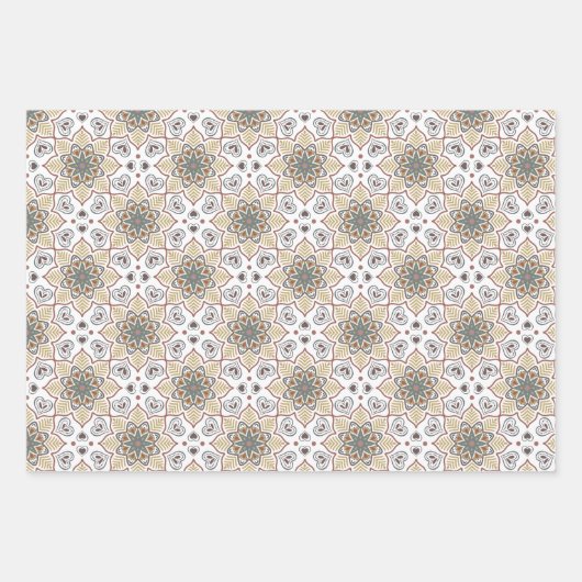 Blume Mandala Batik Muster auf Weiß-Blau-Rosa Geschenkpapier Set (Vorderseite)