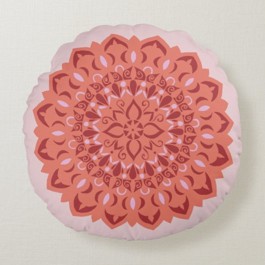 Blume Mandala blush Rundes Kissen (Vorderseite)