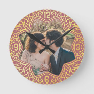 Blume Mandala floral geformt Foto Rose Rosa Gold Runde Wanduhr