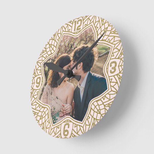 Blume Mandala florales Foto Blush Pink Gold Runde Wanduhr (Winkel)