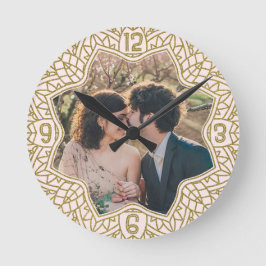 Blume Mandala florales Foto Blush Pink Gold Runde Wanduhr