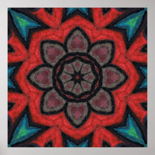 Blume Mandala in Rot und Schwarz-Kaleidoskop Poster