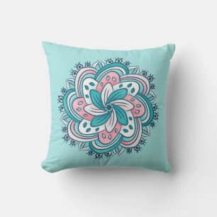 Blume Mandala mit sonnigen, versteckten Augen Blau Kissen
