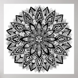 Blume Mandala Schwarzweiß Poster