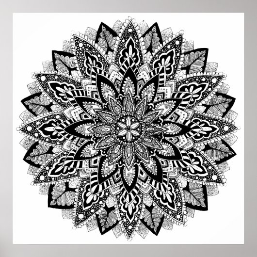 Blume Mandala Schwarzweiß Poster (Vorne)