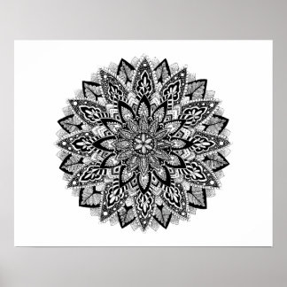 Blume Mandala Schwarzweiß Poster