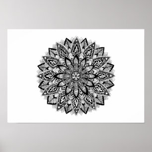 Blume Mandala Schwarzweiß Poster