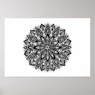 Blume Mandala Schwarzweiß Poster