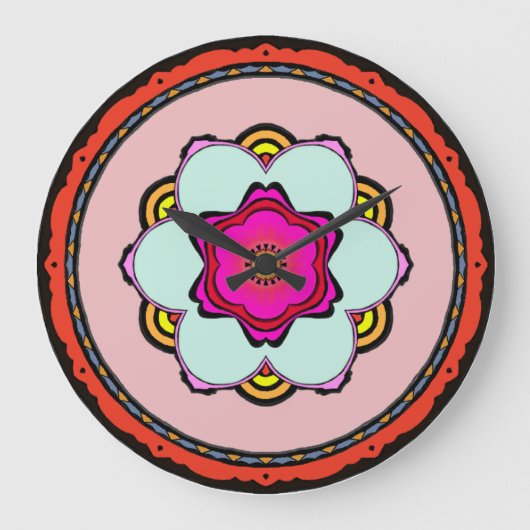 Blume Mandala Wall Clock Große Wanduhr (Vorderseite)
