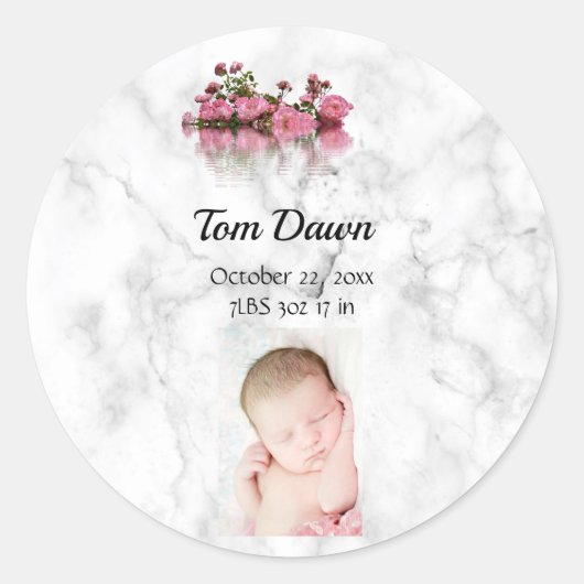 Blume Marble Baby Birth Announcement Sticker (Vorderseite)