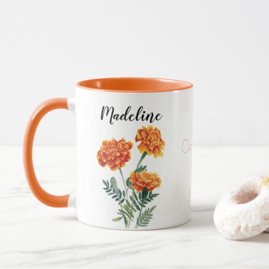Blume Marigold Oktober Blume Tasse (Mit Donut)