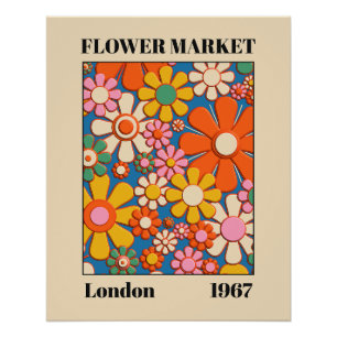 Blume Market London 1967 farbenfrohe Retro Floral Poster