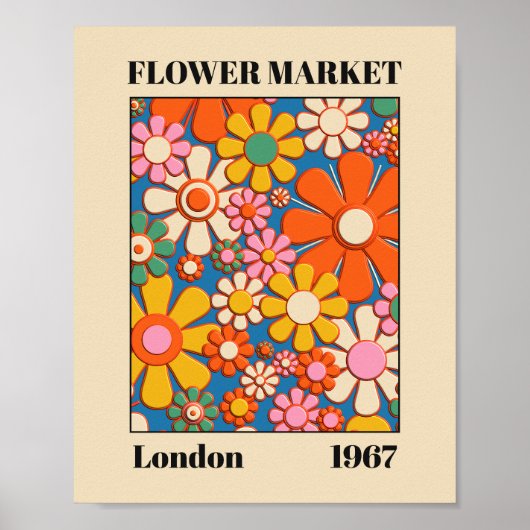 Blume Market London 1967 farbenfroher Retro 60er Poster (Vorne)