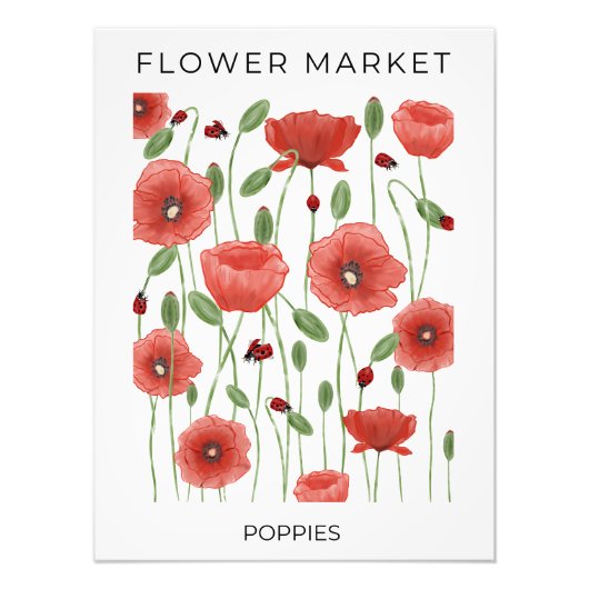 Blume Markt Red Poppies und Ladybugs Fotodruck (Vorne)