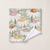 Blume Markt Tokyo Retro Daisis Seite Grün Badhandtuch Set (Waschlappen)