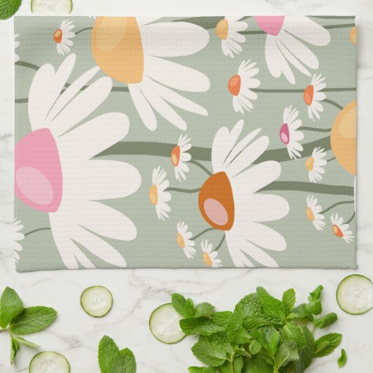 Blume Markt Tokyo Retro Daisis Seite Grün Geschirrtuch (Gefaltet)