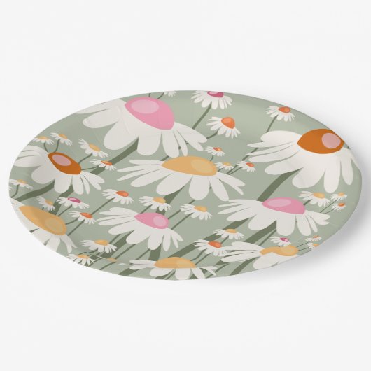 Blume Markt Tokyo Retro Daisis Seite Grün Pappteller (Schrägansicht)
