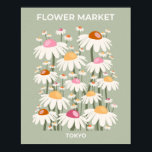 Blume Markt Tokyo Retro Daisis Seite Grün Poster<br><div class="desc">Blume Markt Tokio: Blumenkunst - Blume drucken - Salbei grün - Retro-Portionen.</div>