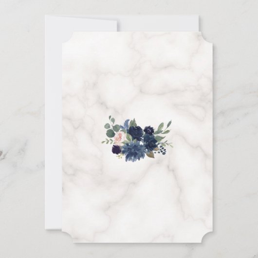 Blume Marmorhochzeit mit Marmorfarbe Navy Blush Einladung (Rückseite)