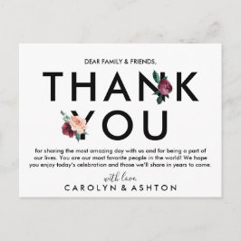 Blume | Maroon Danke Empfang Card Postkarte