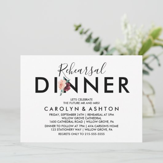 Blume | Maroon Probe Dinner Einladung (Stehend Vorderseite)