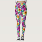 Blume Maroon und Gelb Leggings (Vorderseite)