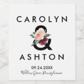 Blume | Maroon Wedding Weinetikett (Einzelnes Label)