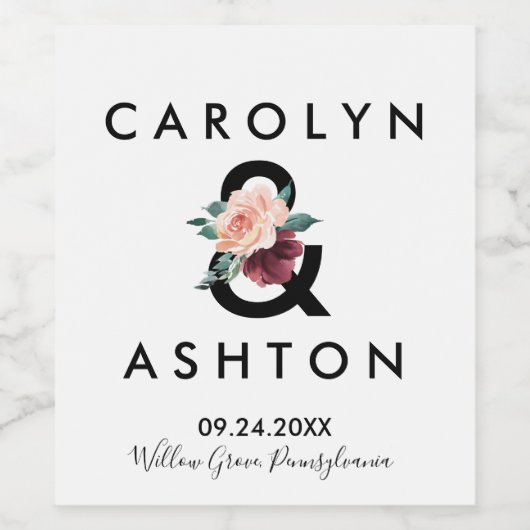 Blume | Maroon Wedding Weinetikett (Einzelnes Label)
