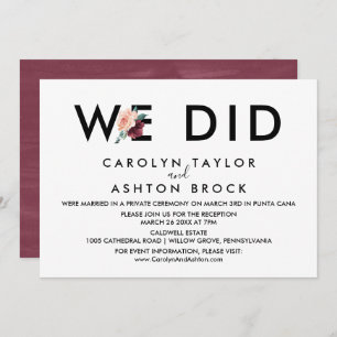 Blume   Maroon Wir haben nur Empfang gemacht Einladung