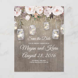 Blume Mason Jar Lights Rustikal Save the Date Ankündigungspostkarte