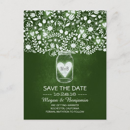 Blume mason jar smarald Save the Date Postkarten (Vorderseite)