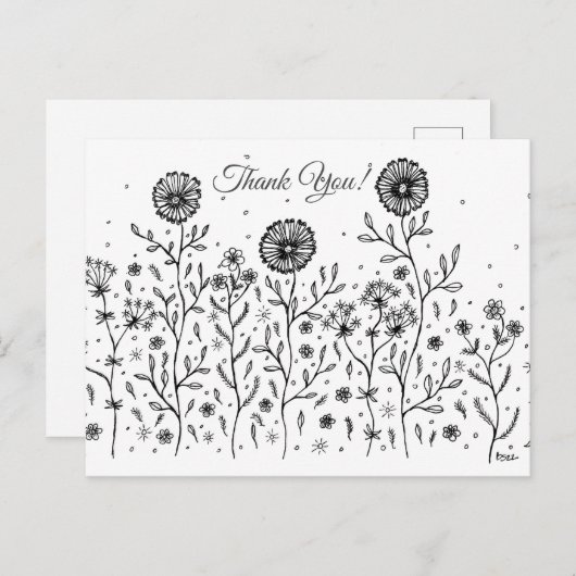 Blume Meadow Line Art Vielen Dank! Postkarte (Vorne/Hinten)