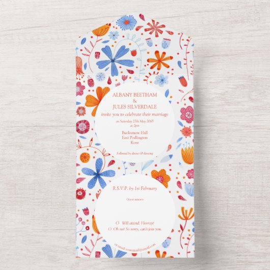 Blume Meadow Wasserfarbe All In One Einladung (Innen Boden)