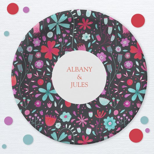 Blume Meadow Watercolor Dunkel Pappteller