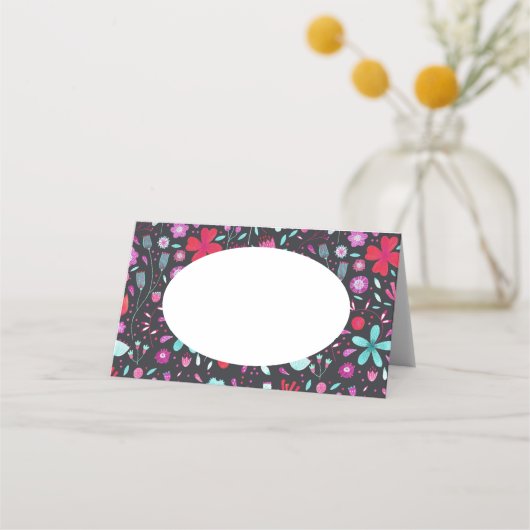 Blume Meadow Watercolor Dunkel Platzkarte (Vorderseite)