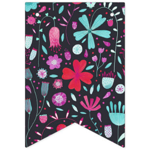 Blume Meadow Watercolor Dunkel Wimpelkette