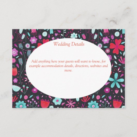 Blume Meadow Watercolor Dunkle Hochzeitdetails Begleitkarte (Vorderseite)