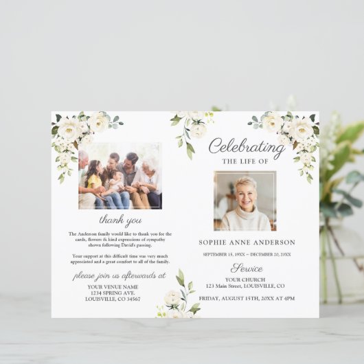 Blume Memorial Beerdigung Service Foto Programm (Stehend Vorderseite)