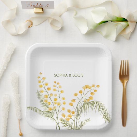 Blume Mimosa Pappteller (Hochzeit)