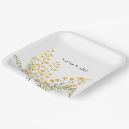 Blume Mimosa Pappteller (Gewinkelt)