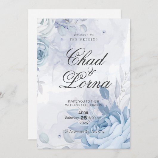 Blume Minimalistische Hochzeitsfeier Einladung (Vorne/Hinten)