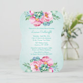 Blume "Minze and Pink" Einladung (Stehend Vorderseite)