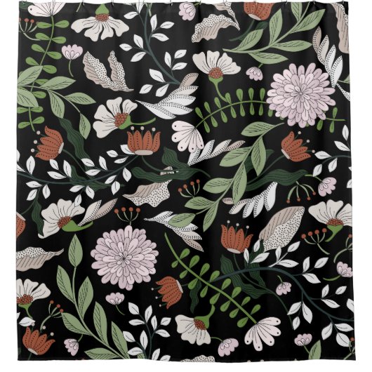 Blume mit antiken Gravierungen handbemalt Duschvorhang (Vorderseite)