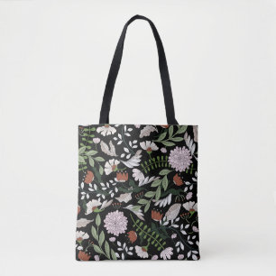 Blume mit antiken Gravierungen handbemalt Tasche