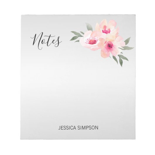 Blume mit Aquarellfarbe, blass rosa, grau Notizblock (Vorderseite)