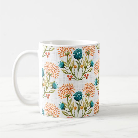 Blume mit Aquarellfarben-Hintergrund. Handgemalt Kaffeetasse (Links)