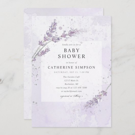 Blume mit Aquarelllevene Babydusche Einladung (Vorne/Hinten)