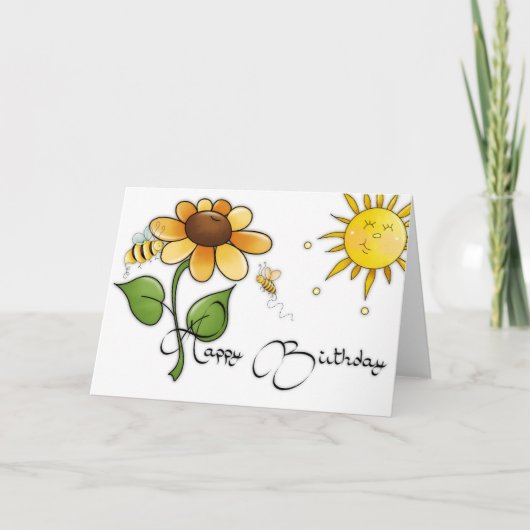 Blume mit Bienen Happy Birthday Card Karte (Vorderseite)