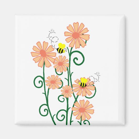 Blume mit Bienenmagnet Magnet (Vorne)